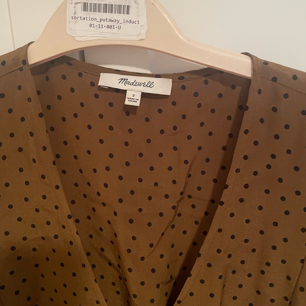 Madewell blouse. Olive - tan with black dots.